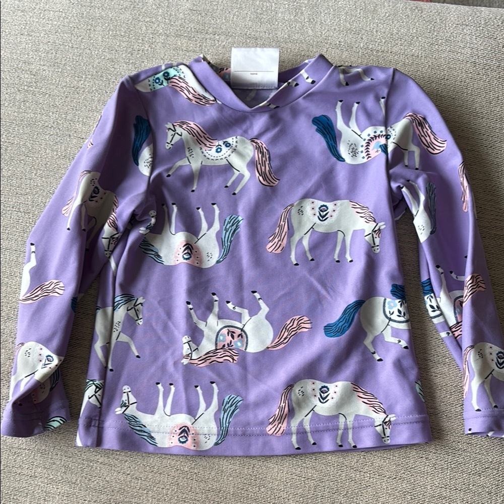 Hanna Andersson Purple Long Sleeve Rashguard with Horse Print